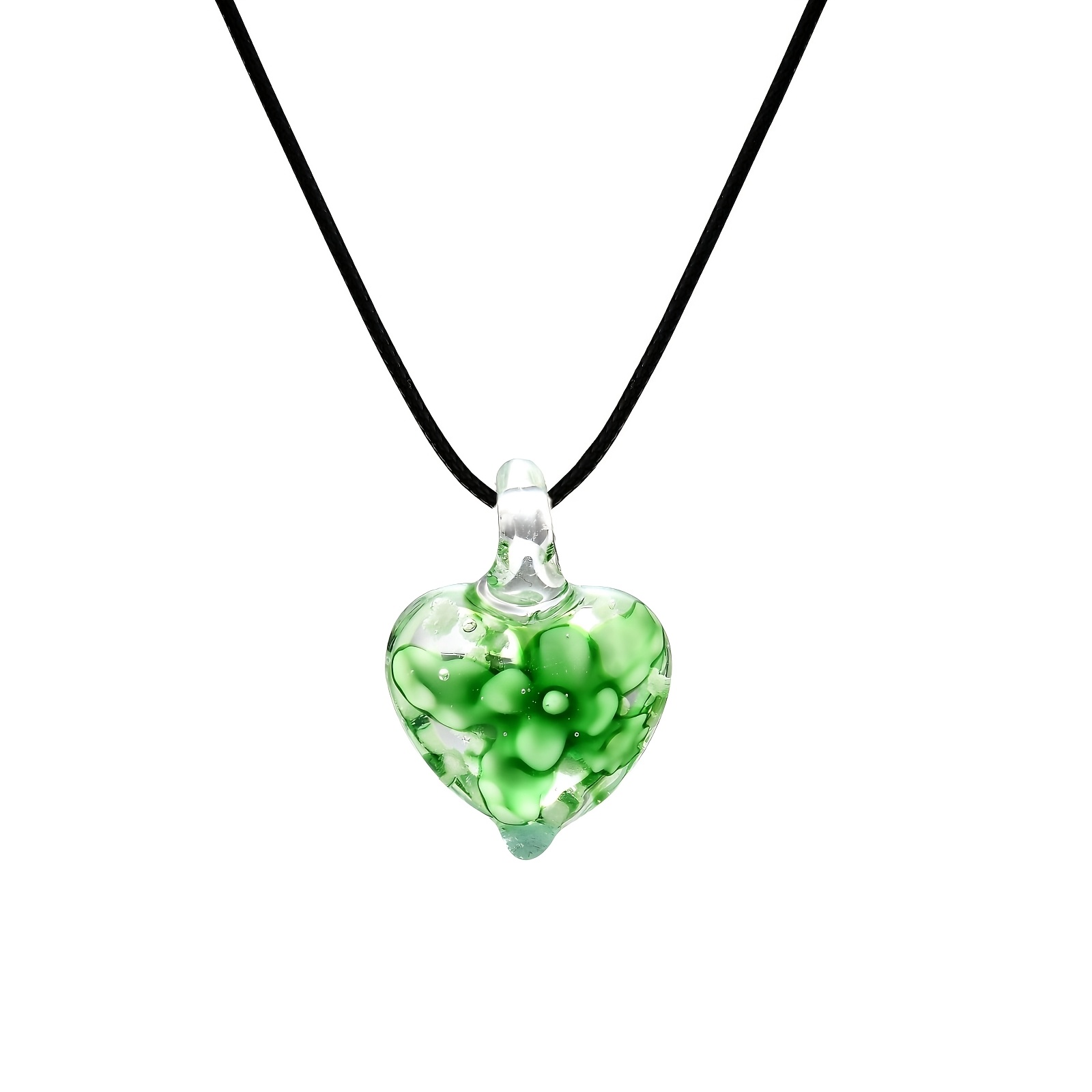 Handmade Glass Necklace with Glowing Heart Pendant, Floral Design